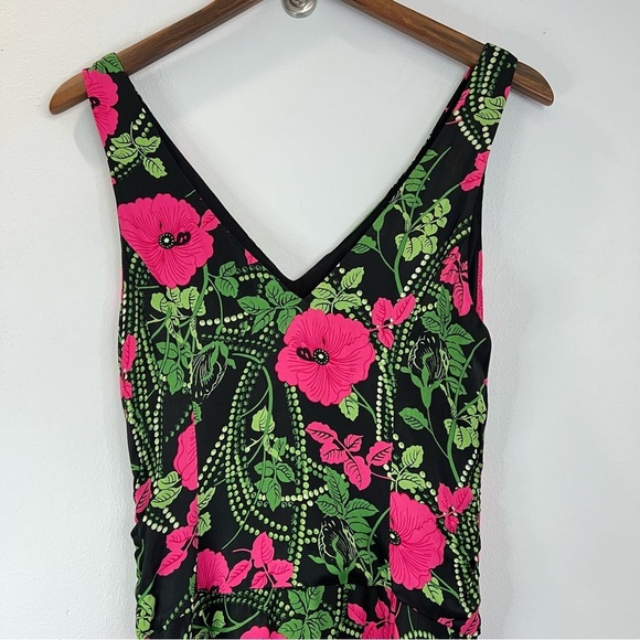 Maeve Anthropologie Satin Feel Sleeveless Ruched Floral Midi Dress Size 4 - Picture 9 of 15